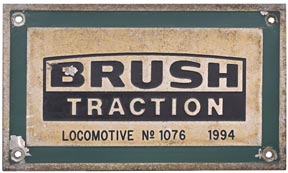 >Worksplate, from a Class 92 locomotive, BRUSH TRACTION 1076