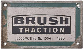 Diesel Worksplate, Brush Traction 1094, 1995