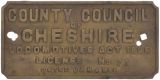 Sale 295, Lot 59, County Council of Cheshire License No 71