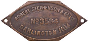 Locomotive Worksplate, ROBERT STEPHENSON, 3584